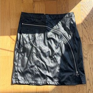 Black Faux Leather Mini Skirt with Curved Zip Detail
